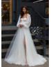 Strapless Beaded Ivory Tulle Wedding Dress With Detachable Sleeves